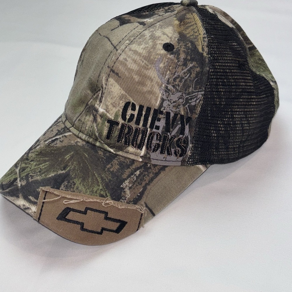 Chevrolet Camo ripped Cap Trucker Hat Snapback Baseball Chevy Trucks